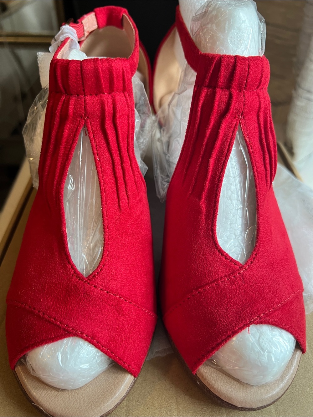 Journee Collection Red Peep-Toe Wedge Sandals